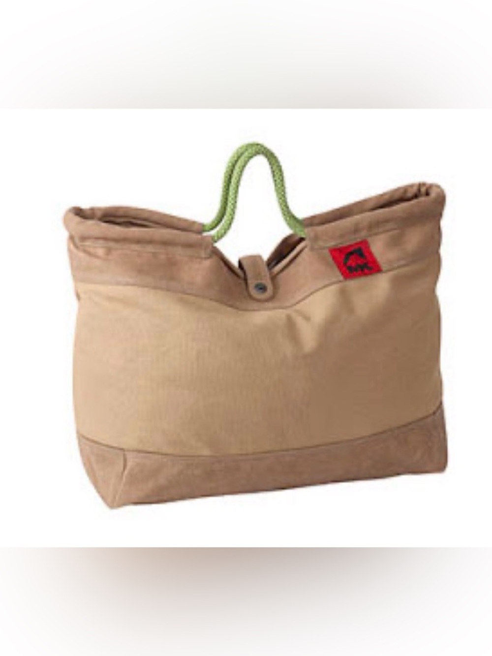 Mountain Khakis Market Tote tan canvas with green recycled climbing rope handles